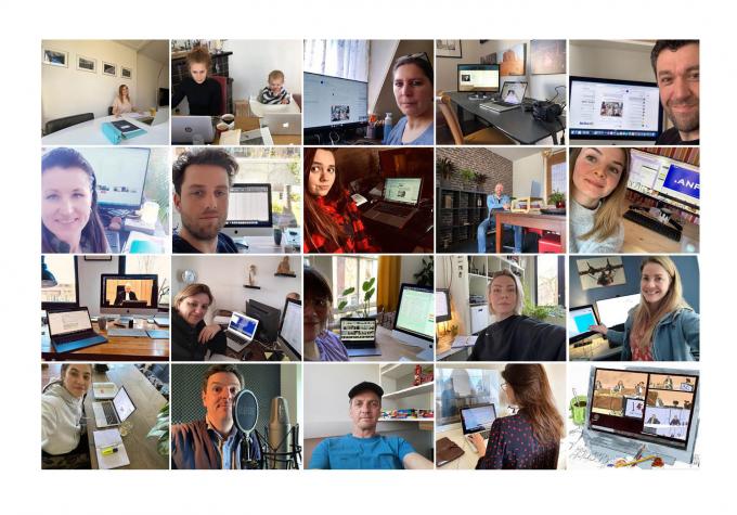 De ANP-collega's vanaf hun werkplek thuis.