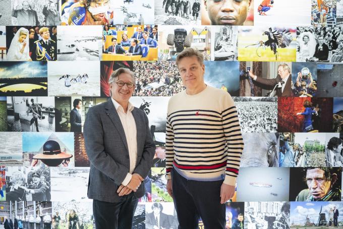Marcel Henriquez, directeur van Haagse Feiten en Martijn Bennis, algemeen directeur ANP. Foto: ANP / Jasper Juinen